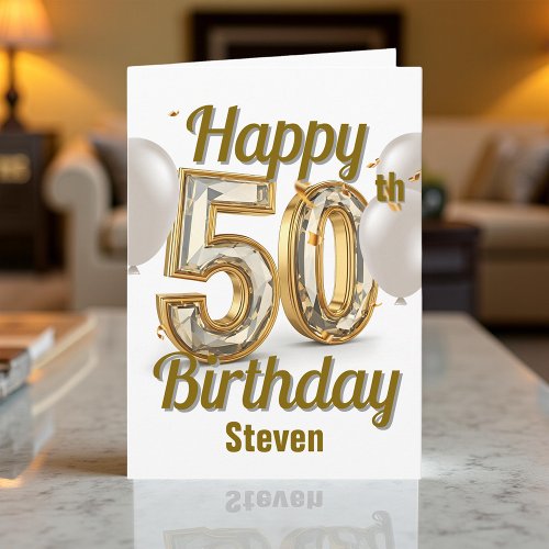 Golden Luxurious Elegance 50th Birthday Greeting