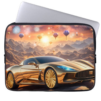 golden luxury car in a desert landscape laptop sleeve