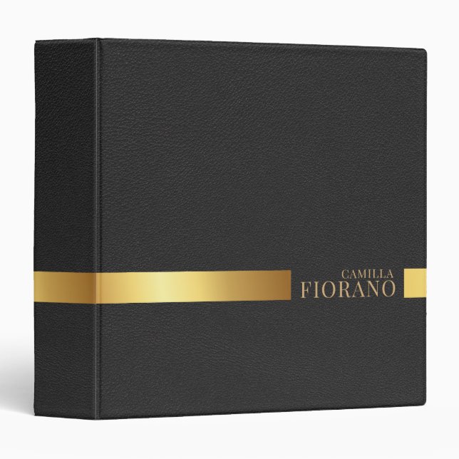 Golden Luxury Elegant Leather Texture Monogram 3 Ring Binder (Front/Spine)