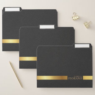 Golden Luxury Elegant Leather Texture Monogram File Folder