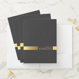 Golden Luxury Elegant Leather Texture Monogram Pocket Folder