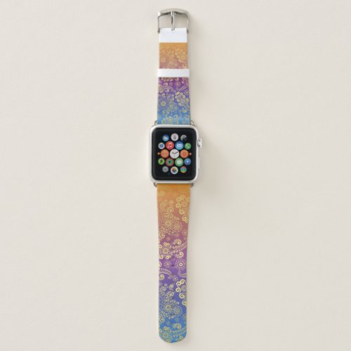 Golden Luxury Paisley on Blue Purple and Orange Apple Watch Band