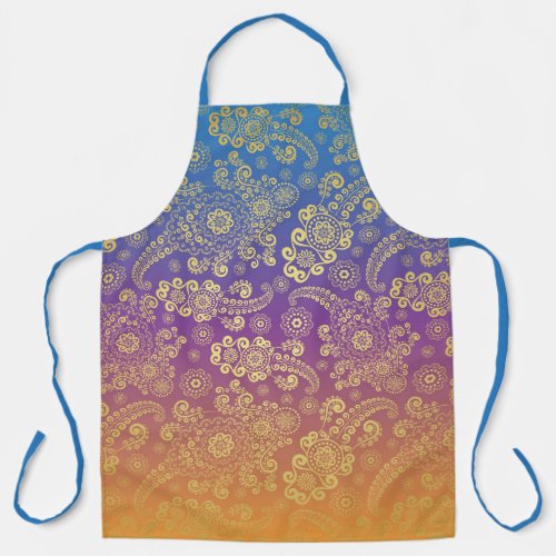 Golden Luxury Paisley on Blue Purple and Orange Apron