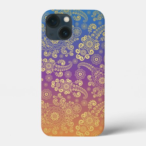 Golden Luxury Paisley on Blue Purple and Orange iPhone 13 Mini Case