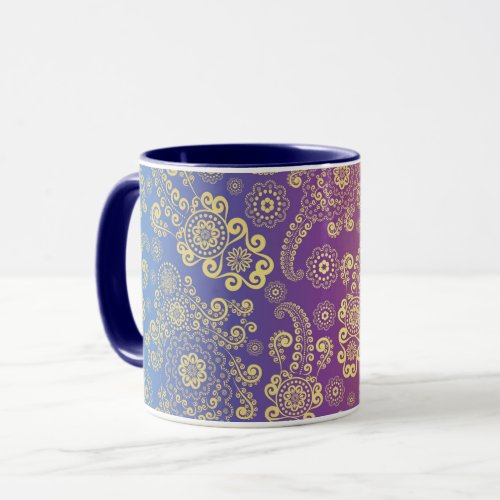 Golden Luxury Paisley on Blue Purple and Orange Mug