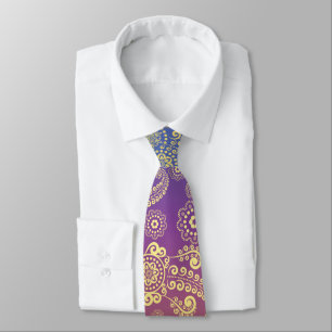 Golden Luxury Paisley on Blue, Purple and Orange Neck Tie