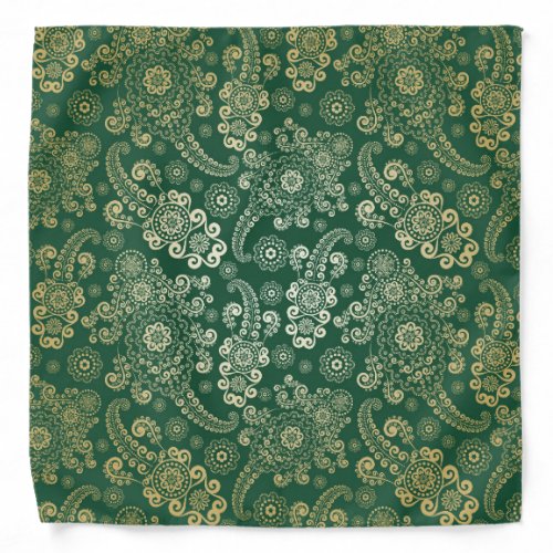 Golden Luxury Paisley on Green Montain Background Bandana