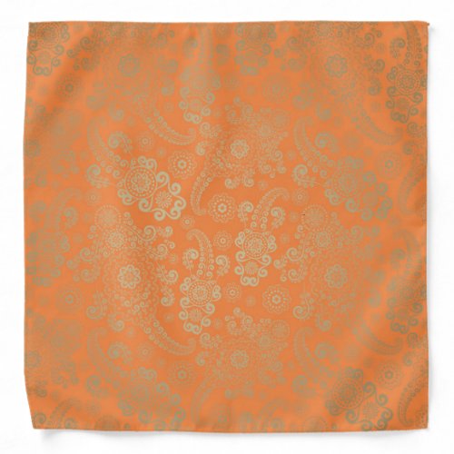 Golden Luxury Paisley on Orange Background Bandana