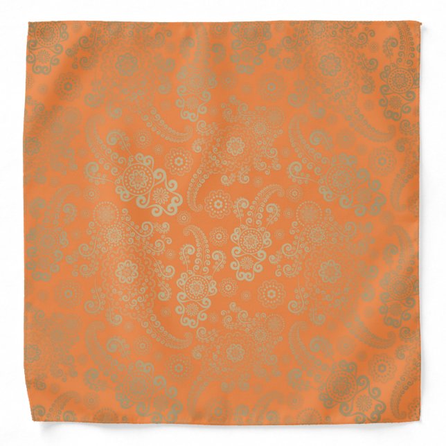 Golden Luxury Paisley on Orange Background Bandana (Front)