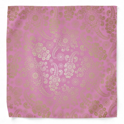 Golden Luxury Paisley on Pink Background Bandana