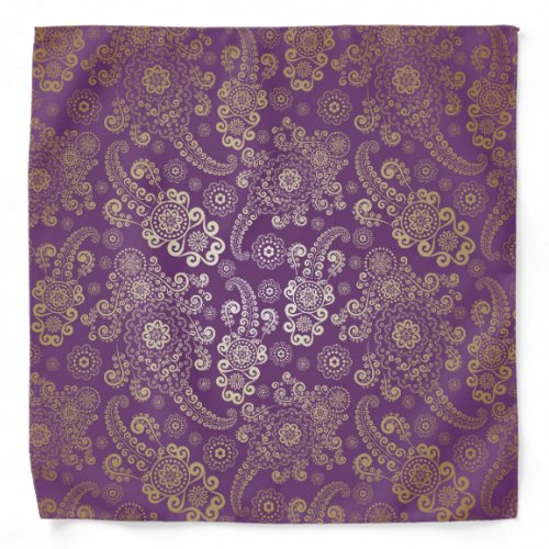 Golden Luxury Paisley on Purple Background Bandana