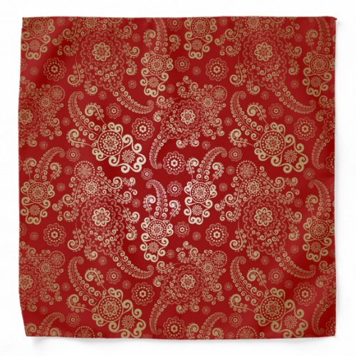 Golden Luxury Paisley on Ruby Red Background Bandana