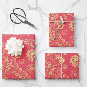 Golden Luxury Paisley on Tropical Pink Background Wrapping Paper Sheets