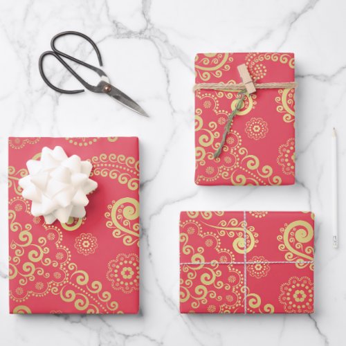 Golden Luxury Paisley on Tropical Pink Background Wrapping Paper Sheets