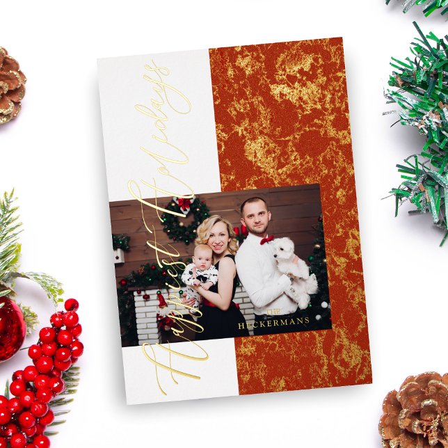 Golden Luxury Photo Whimsical Happiest Holidays Foil Invitation (Creator Uploaded)