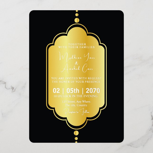 Golden Luxury Wedding Invitation Card Gold Foil (Front)