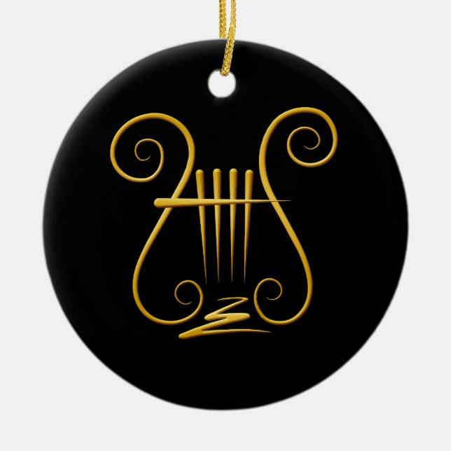 Golden Lyre Ceramic Ornament (Front)