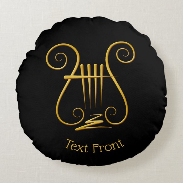Golden Lyre Round Pillow (Front)