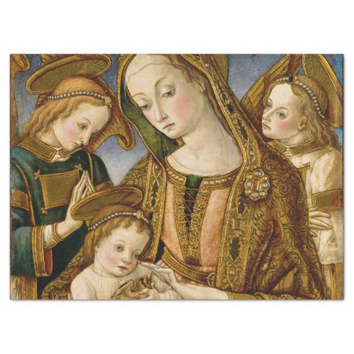 Golden Madonna with Child Jesus and Angels Tissue  Tissue Paper