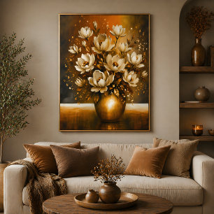 Golden Magnolia Bouquet Oil Painting Poster