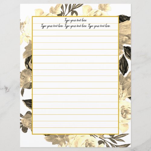 Golden Magnolia Floral Writing Paper