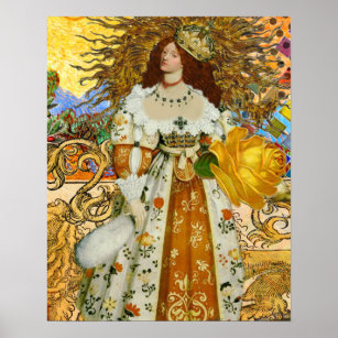 Golden Maiden Leo Renaissance Vintage Sun Princess Poster