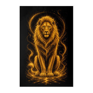 Golden Majestic Lion – Celestial Light Sparkle Art