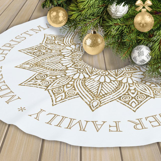Golden Mandala Christmas Greetings Brushed Polyester Tree Skirt (Creator Uploaded)