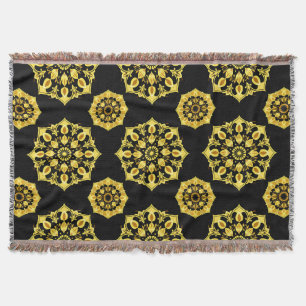 Golden Mandala Design With Symmetrical Patterns Throw Blanket