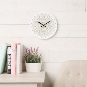 Golden Mandala Digital Illustration - Elegant Zen  Large Clock