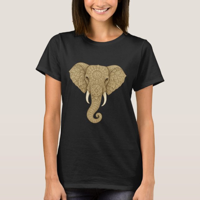 Golden Mandala Elephant - Boho Graphic Art Print T-Shirt (Front)