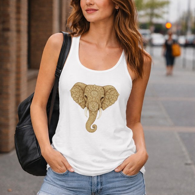 Golden Mandala Elephant - Boho Graphic Art Print Tank Top (Creator Uploaded)