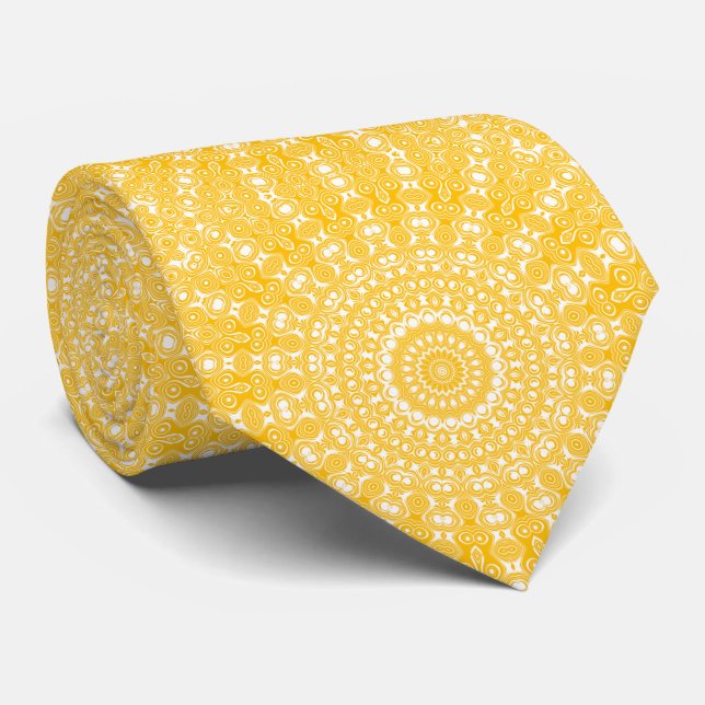 Golden Mandala Geometric Pattern Neck Tie (Rolled)