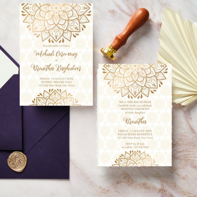 Golden mandala Mehndi Indian Wedding Invitation (Golden mandala Mehndi Indian Wedding Invitation editable template instant digital download)