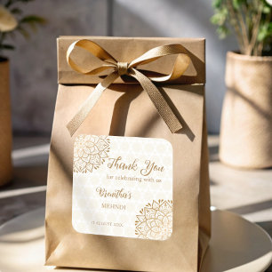 Golden mandala Mehndi personalized Square Sticker