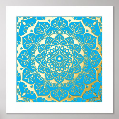 Golden Mandala on Blue Foil Prints