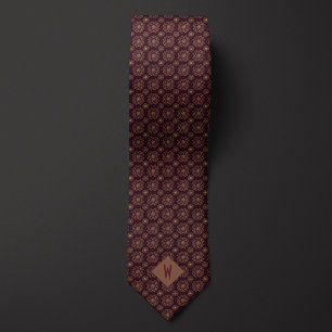 Golden Mandala on Deep Burgundy Groomsman Neck Tie
