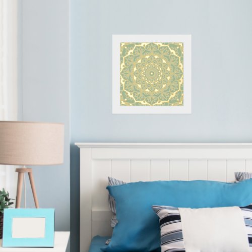 Golden Mandala on Sage Green Foil Prints