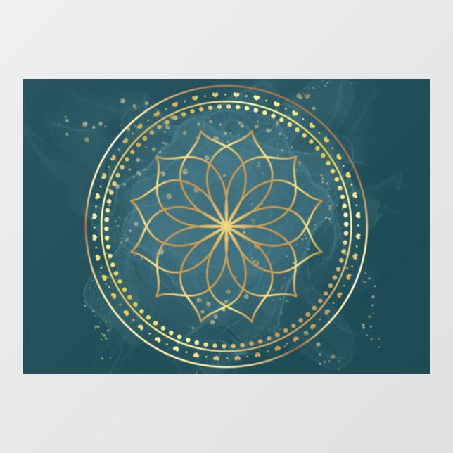 Golden Mandala on Teal  Window Cling (Sheet)