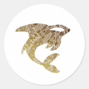 Golden Mandala Orca Classic Round Sticker