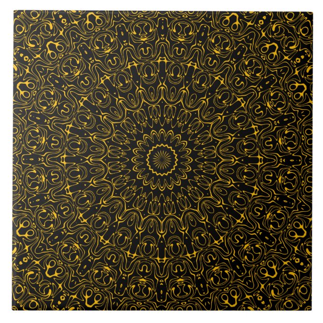 Golden Mandala Pattern with Radiant Symmetry Ceramic Tile (Front)