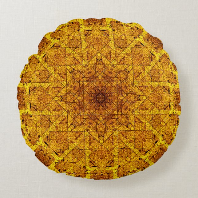 Golden Mandala Round Pillow (Front)
