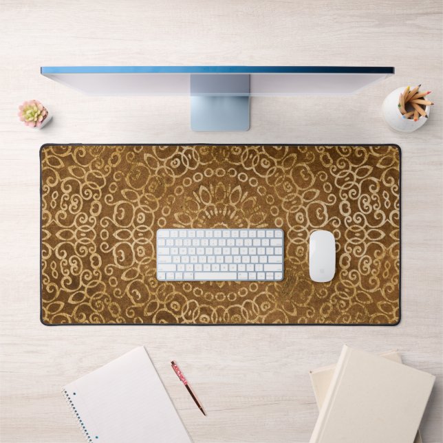 Golden Mandala Sophisticated Zen Neutral Tan Brown Desk Mat (Office 1)