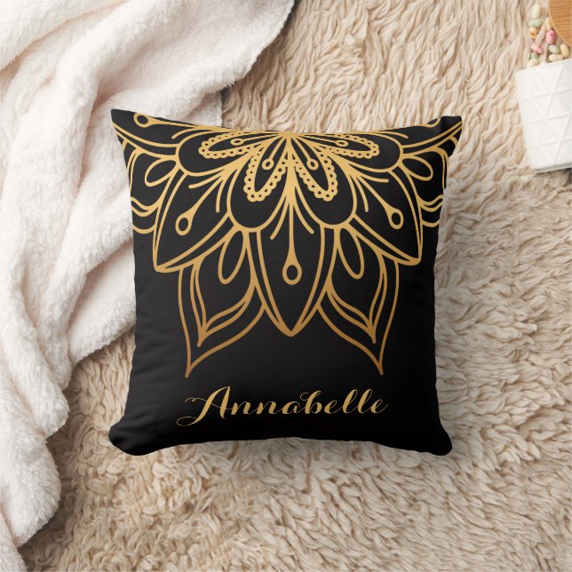 Golden Mandala Throw Pillow (Blanket)