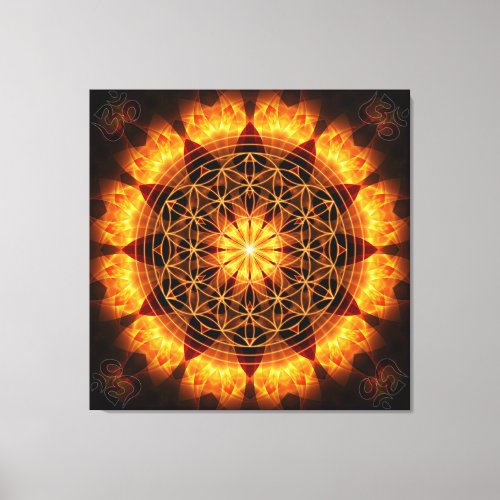 Golden Mandala with OM Symbol and flower of life Canvas Print