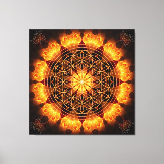 Golden Mandala with OM Symbol and flower of life Canvas Print (Front)