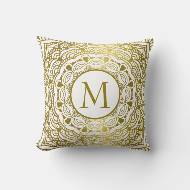 Golden Mandela Throw Pillow (Front)