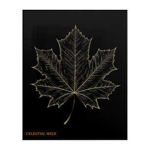 Golden Maple Leaf Botanical Art Acrylic Gift