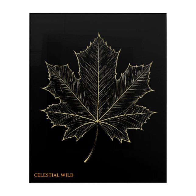 Golden Maple Leaf Botanical Art Acrylic Gift (Front)