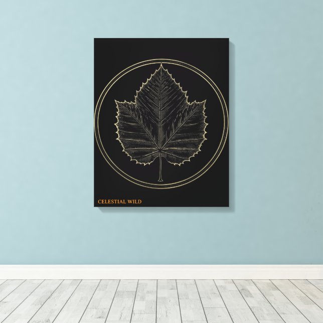 Golden Maple Leaf Circle Botanical Art Canvas Gift Print (Insitu(Wood Floor))